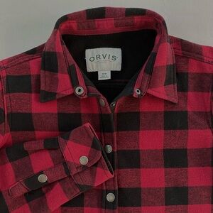 Orvis Women's M  Fleece Lined Buffalo Plaid Flannel Snap Shirt Jacket Red Black‎
